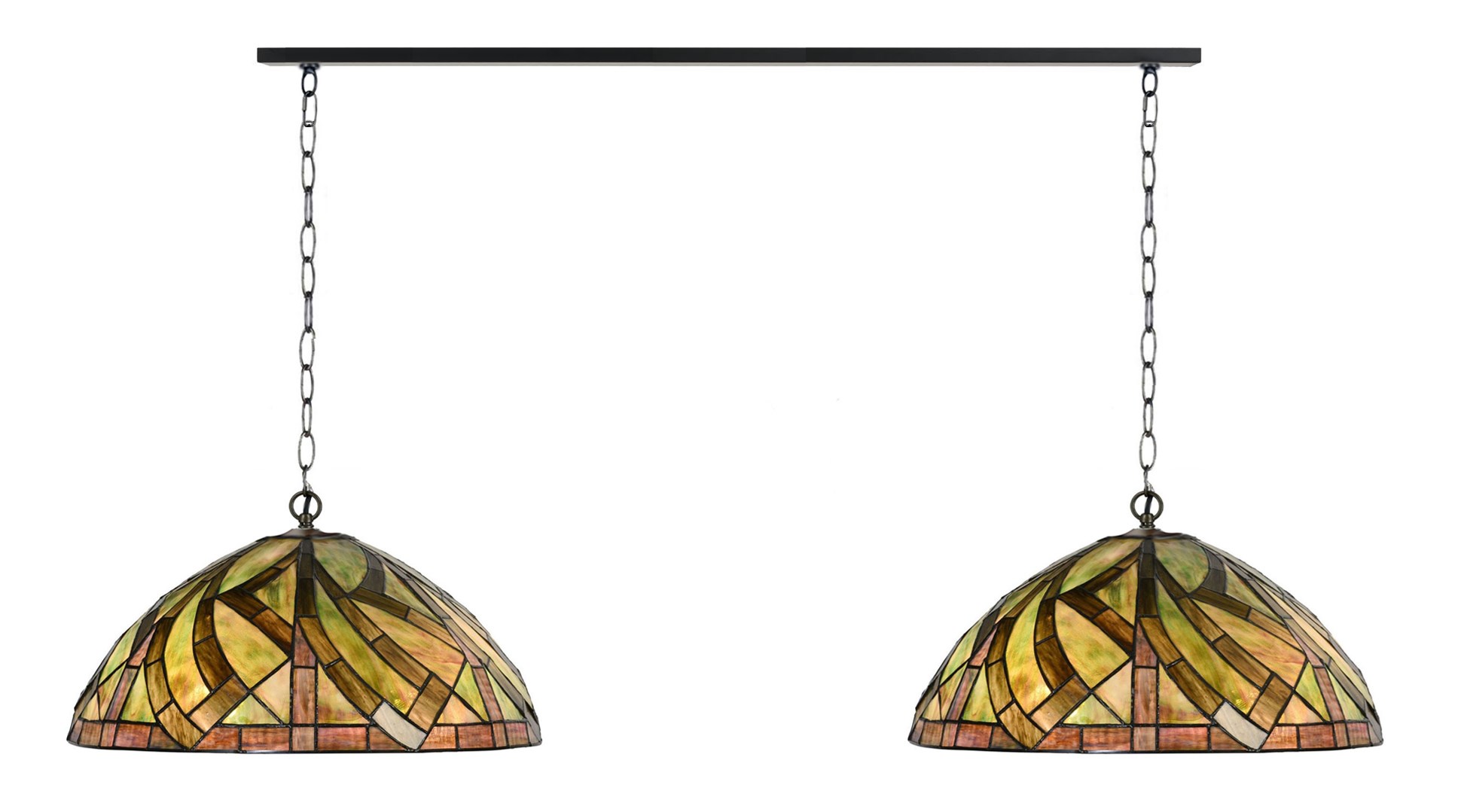 2 x Tiffany Willow met ketting aan plafondbalk