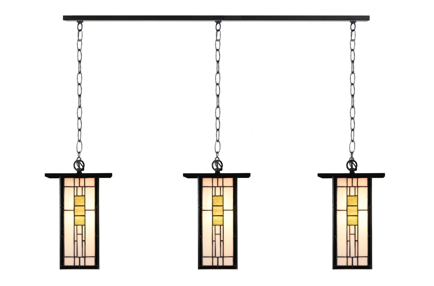 3 x Tiffany So Long Frank Lloyd Wright met ketting aan plafondbalk