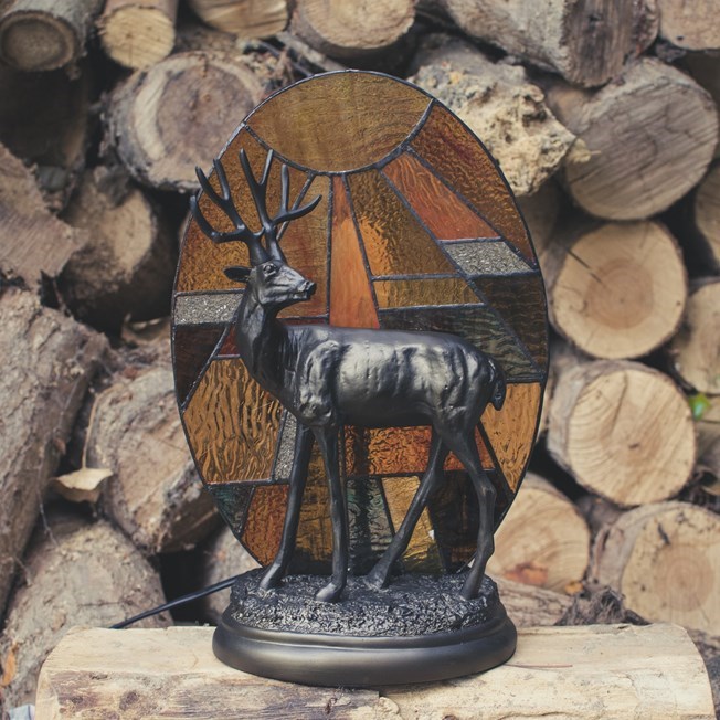 Tiffany Tafellamp/ Sculptuur Hert in de avondzon