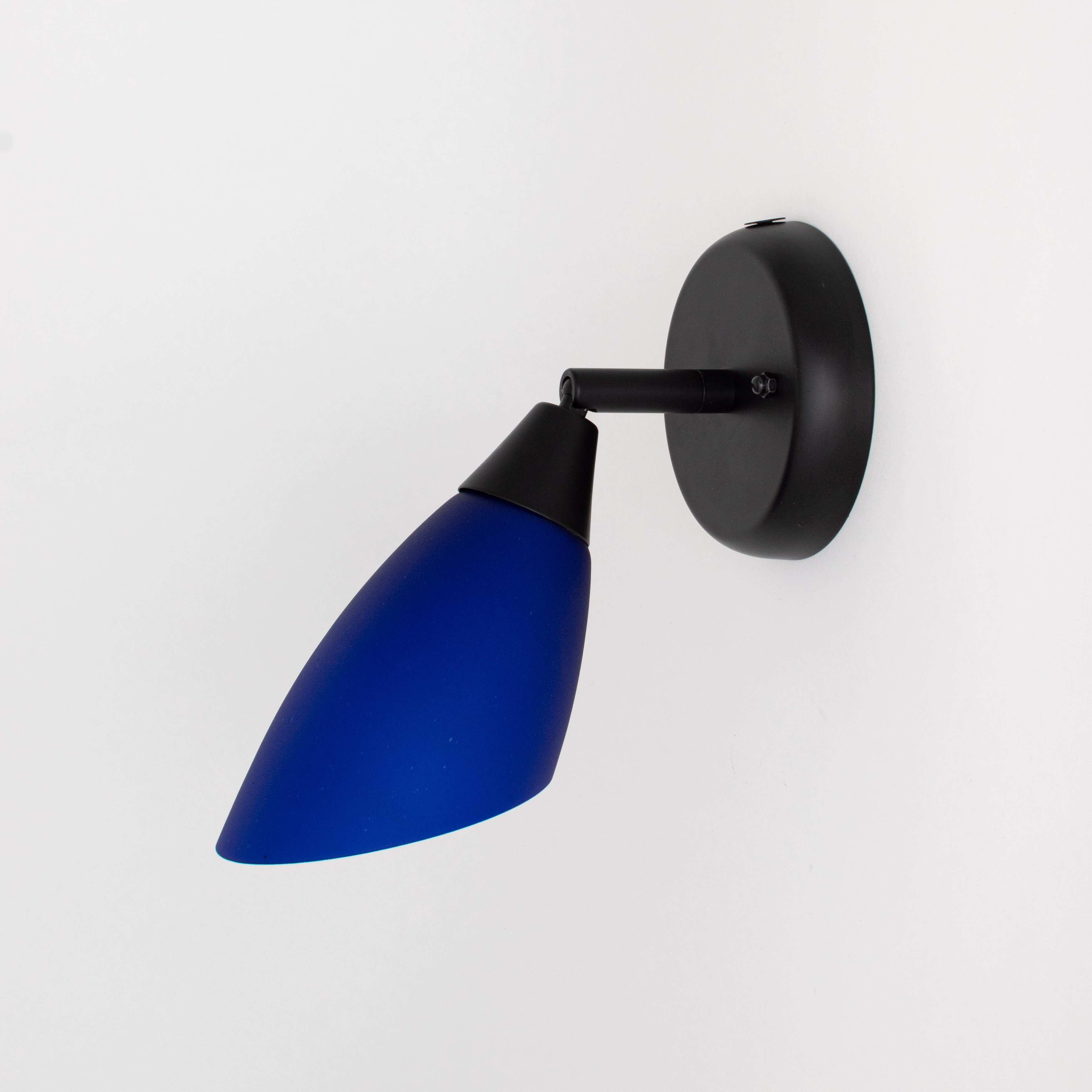 Zwarte Wandspot met scharnier en Blauwe glaskap